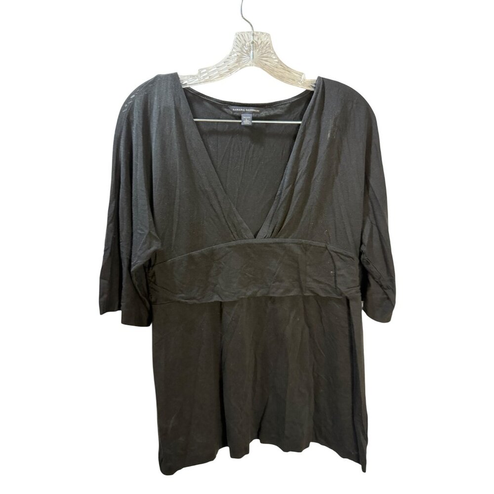 Banana Republic Black‎ Petite L Womens V-Neck 3/4 Sleeve Tunic Top